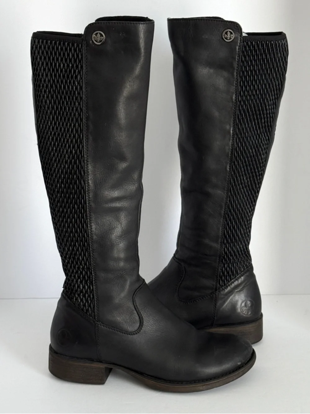 Rieker Women’s Black Leather Knee-High Riding Boots Stretch-Fit Size 8.5